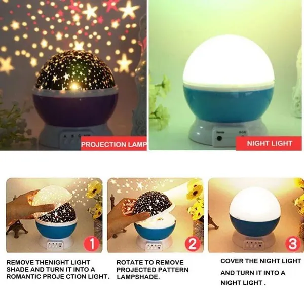 Led 360 Degree Automatic Rotating projection lamp toy battery operated Color Changing romantic night light