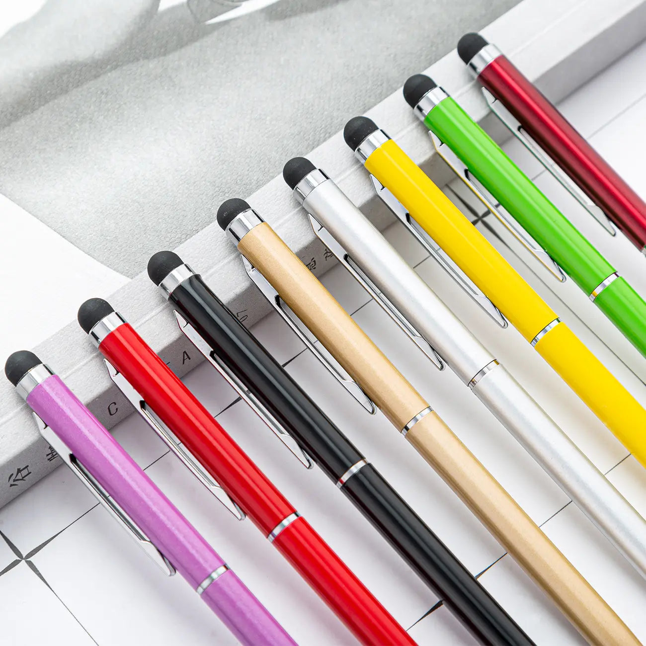 Slim metal ballpoint pen with stylus brand personal logo