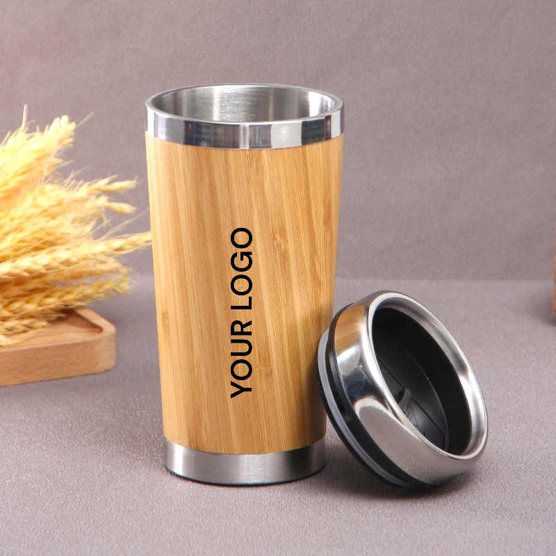 Double Wall Stainless Steel Bamboo Coffee Tea Cup Thermos Vacuum Insulated mug
