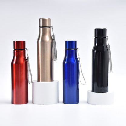 Portable 750ml 1000ml Water Bottle Colorful Red Blue Gold Bottles Stainless Steel Sports Flask with Handles Rope