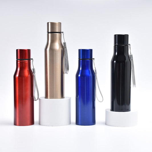 Portable 750ml 1000ml Water Bottle Colorful Red Blue Gold Bottles Stainless Steel Sports Flask with Handles Rope