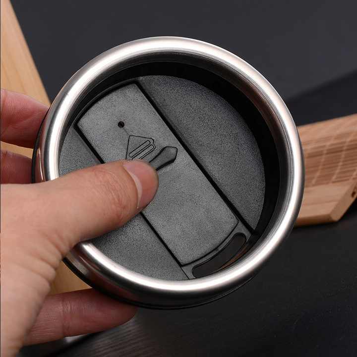 Double Wall Stainless Steel Bamboo Coffee Tea Cup Thermos Vacuum Insulated mug