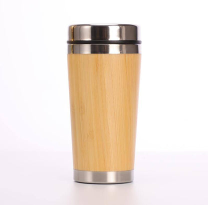 Double Wall Stainless Steel Bamboo Coffee Tea Cup Thermos Vacuum Insulated mug