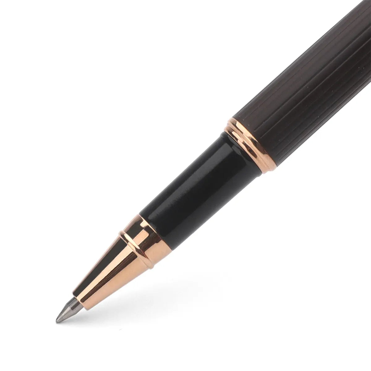 Fashion Design Smoothly Writing Rose Gold Roller Pen with Satin Dark Brown Lacquering For Business