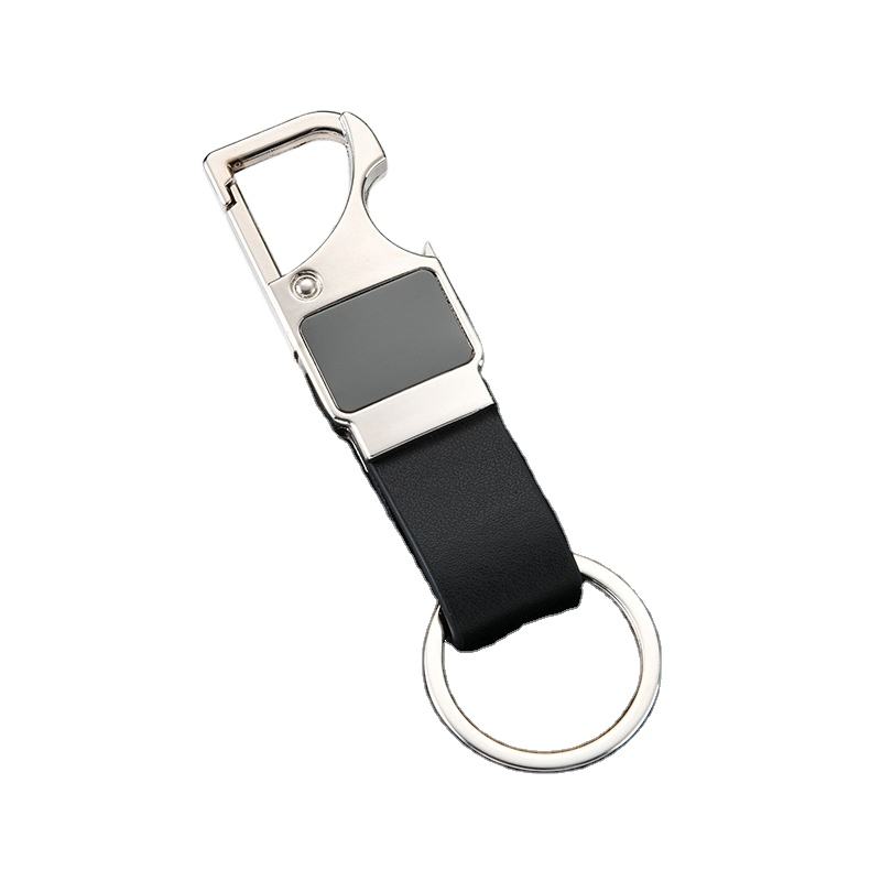 Custom PU Leather Keychain with Bottle Opener Metal Key Ring Charms Gift