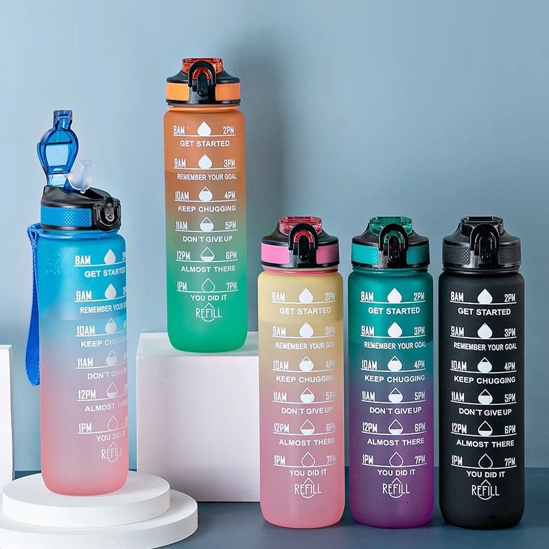 BPA Free 1L Travel Sports Plastic Sublimation Leak Proof Water Bottle With Straw