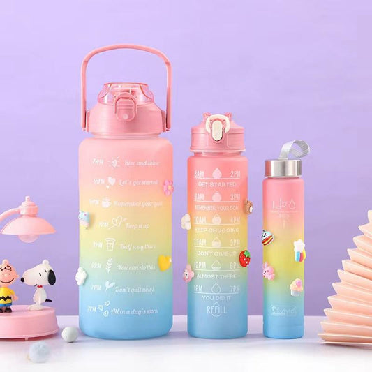 BPA Free 3 in 1 motivational bottle set 2000ml plastic sipper