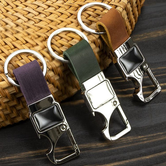 Custom PU Leather Keychain with Bottle Opener Metal Key Ring Charms Gift