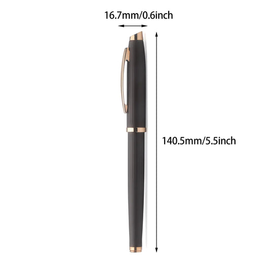 Fashion Design Smoothly Writing Rose Gold Roller Pen with Satin Dark Brown Lacquering For Business