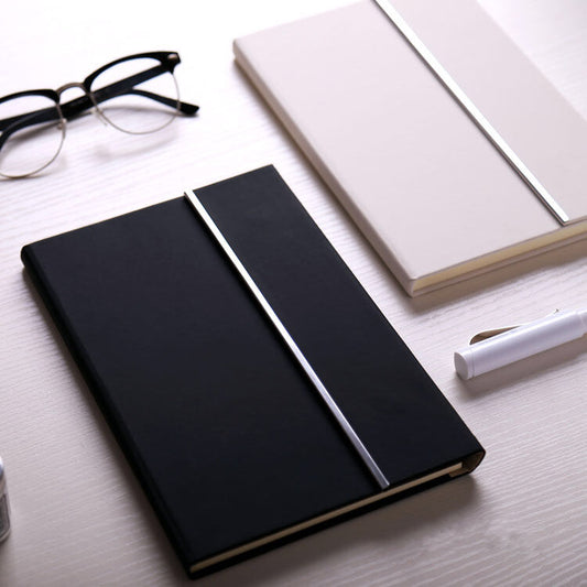 BizGift Personalized Fold Magnetic Clasp Closure Ruled Pages A4 A5 Journal Black White PU Faux Leather Business Diary