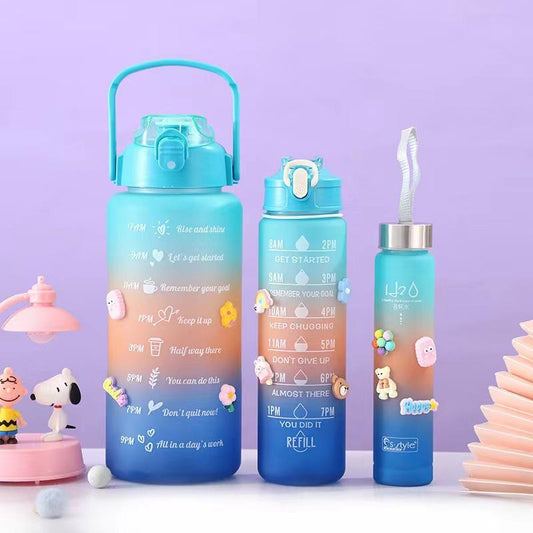 BPA Free 3 in 1 motivational bottle set 2000ml plastic sipper