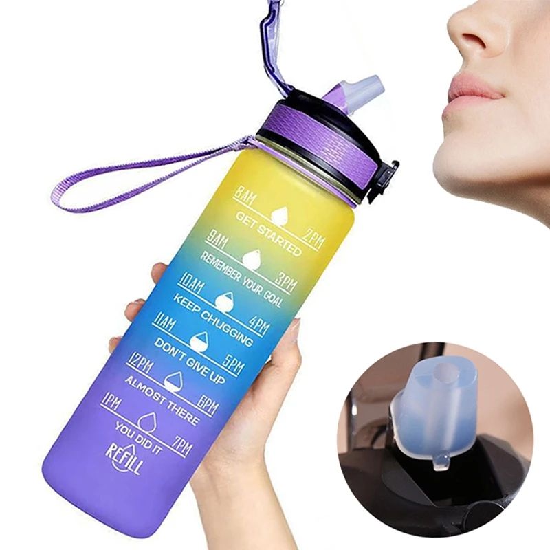 BPA Free 1L Travel Sports Plastic Sublimation Leak Proof Water Bottle With Straw
