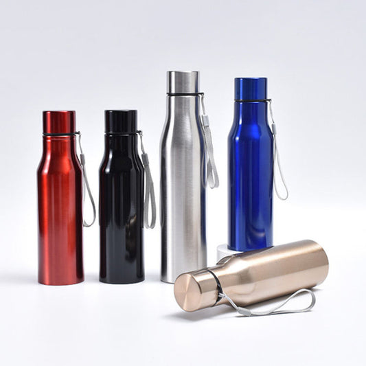Portable 750ml 1000ml Water Bottle Colorful Red Blue Gold Bottles Stainless Steel Sports Flask with Handles Rope