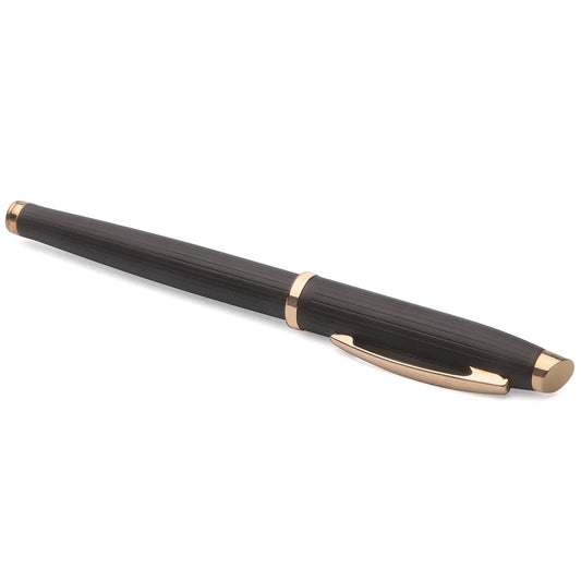 Fashion Design Smoothly Writing Rose Gold Roller Pen with Satin Dark Brown Lacquering For Business
