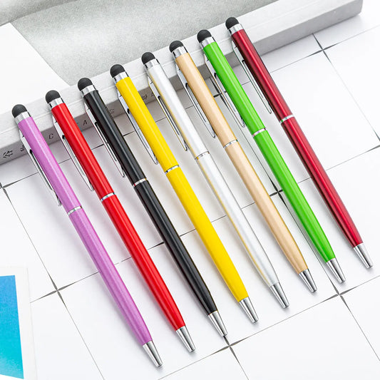 Slim metal ballpoint pen with stylus brand personal logo