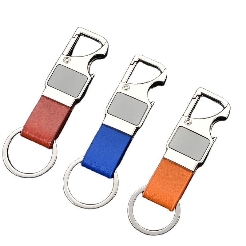 Custom PU Leather Keychain with Bottle Opener Metal Key Ring Charms Gift