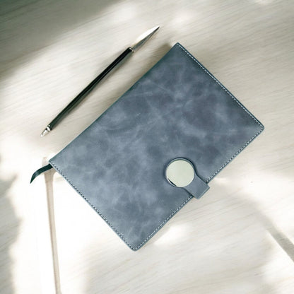 BizGift Personalized Premium PU Leather A-5 Office Notebook Diary Journal with Smart Magnetic Round Closure, 192 pages 80 gsm ( Grey)