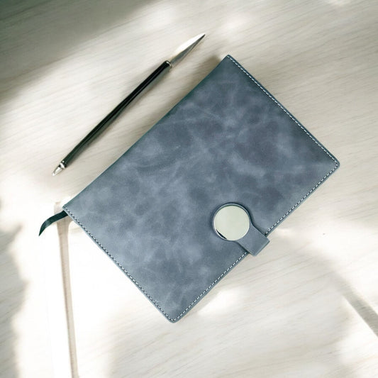 BizGift Personalized Premium PU Leather A-5 Office Notebook Diary Journal with Smart Magnetic Round Closure, 192 pages 80 gsm ( Grey)