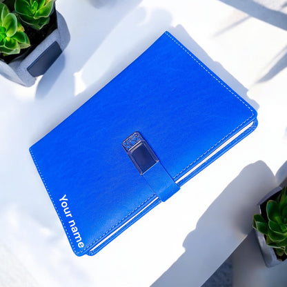BizGift Premium PU Leather A-5 Office Notebook Diary Journal with Smart Magnetic Flap Closure, 192 pages 80 gsm ( Blue)