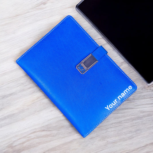 BizGift Premium PU Leather A-5 Office Notebook Diary Journal with Smart Magnetic Flap Closure, 192 pages 80 gsm ( Blue)