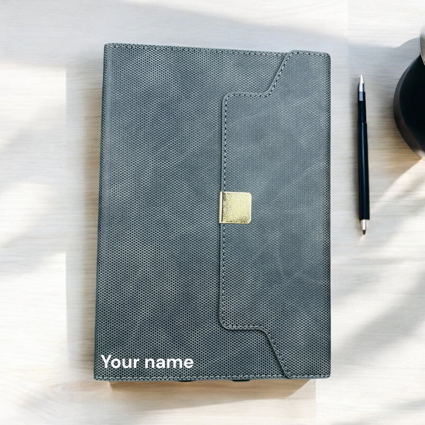 BizGift Personalized  Signature A-5 PU Leather Business Notebook Diary Journal, Magnetic Flap Closure with sleek metal accessory,192 pages, 80 gsm (Classic Black)