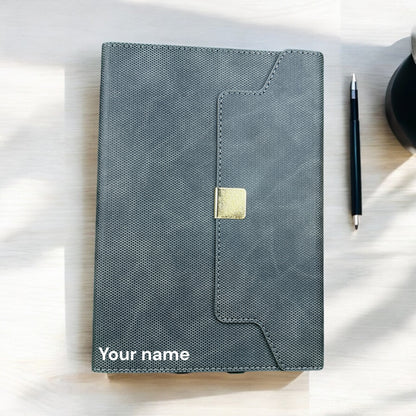 BizGift Personalized  Signature A-5 PU Leather Business Notebook Diary Journal, Magnetic Flap Closure with sleek metal accessory,192 pages, 80 gsm (Classic Black)