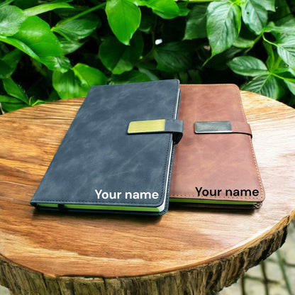 BizGift Premium PU Leather A-5 Office Notebook Diary Journal with Smart Magnetic Flap Closure, 192 pages 80 gsm (brown and black)