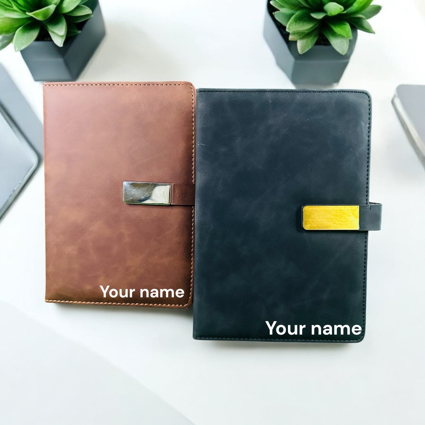 BizGift Premium PU Leather A-5 Office Notebook Diary Journal with Smart Magnetic Flap Closure, 192 pages 80 gsm (brown and black)