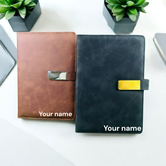 BizGift Premium PU Leather A-5 Office Notebook Diary Journal with Smart Magnetic Flap Closure, 192 pages 80 gsm (brown and black)