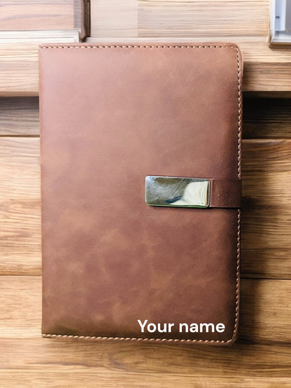 BizGift Premium PU Leather A-5 Office Notebook Diary Journal with Smart Magnetic Flap Closure, 192 pages 80 gsm (brown and black)