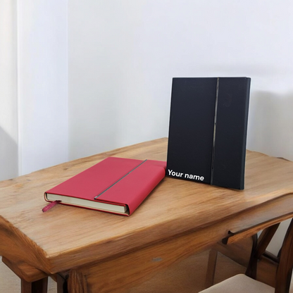 BizGift Personalized Fold Magnetic Clasp Closure Ruled Pages A4 A5 Journal Black White PU Faux Leather Business Diary