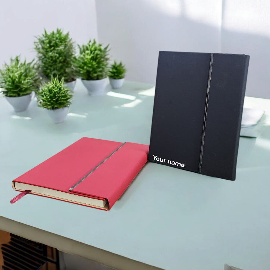 BizGift Personalized Fold Magnetic Clasp Closure Ruled Pages A4 A5 Journal Black White PU Faux Leather Business Diary