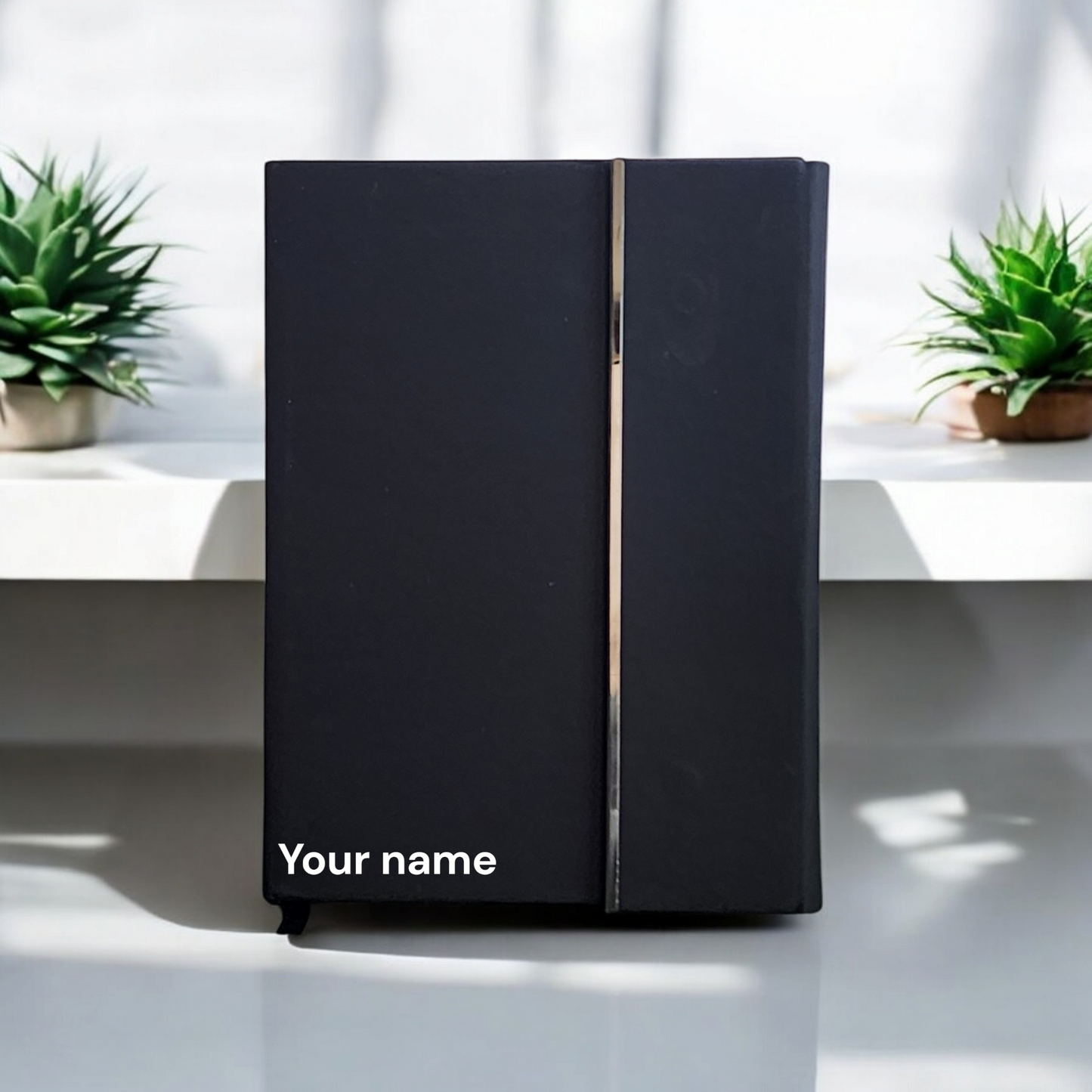 BizGift Personalized Fold Magnetic Clasp Closure Ruled Pages A4 A5 Journal Black White PU Faux Leather Business Diary