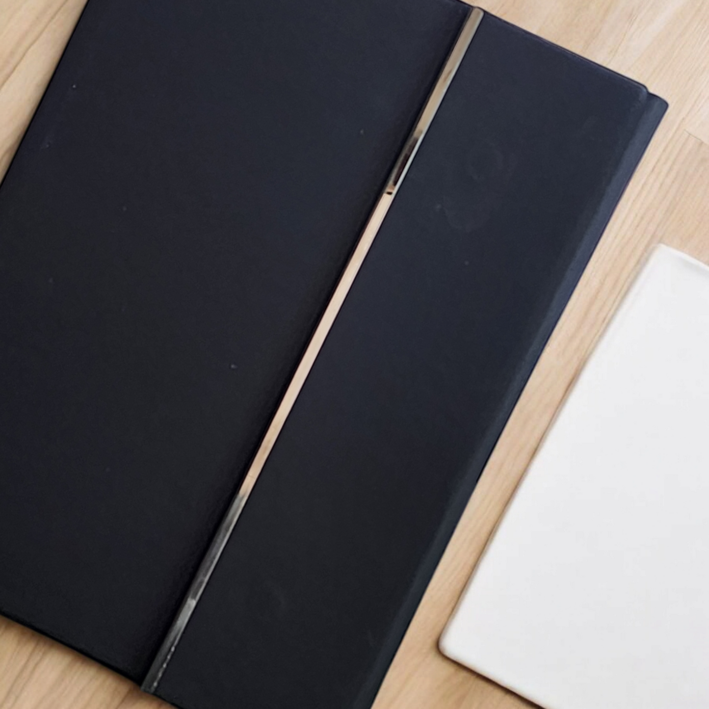 BizGift Personalized Fold Magnetic Clasp Closure Ruled Pages A4 A5 Journal Black White PU Faux Leather Business Diary