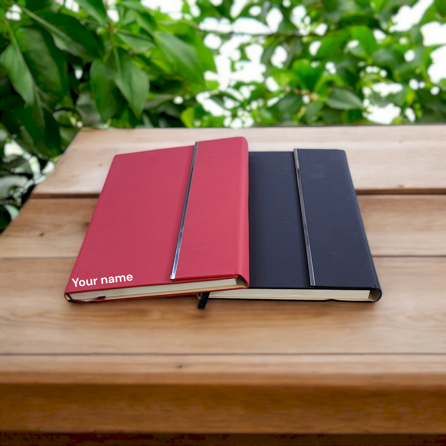 BizGift Personalized Fold Magnetic Clasp Closure Ruled Pages A4 A5 Journal Black White PU Faux Leather Business Diary