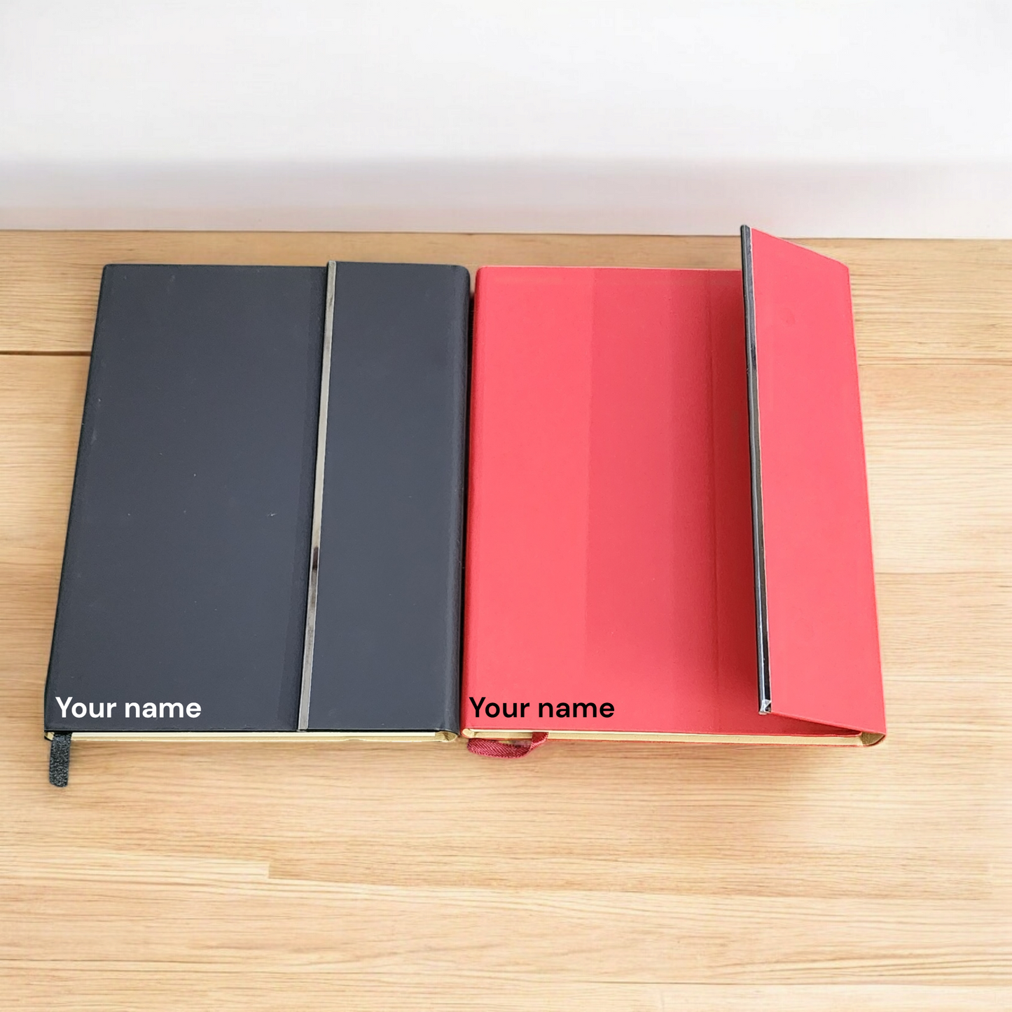 BizGift Personalized Fold Magnetic Clasp Closure Ruled Pages A4 A5 Journal Black White PU Faux Leather Business Diary