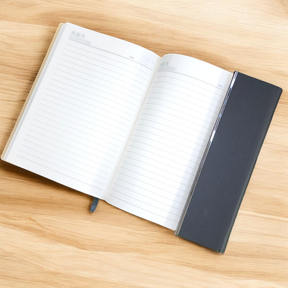 BizGift Personalized Fold Magnetic Clasp Closure Ruled Pages A4 A5 Journal Black White PU Faux Leather Business Diary