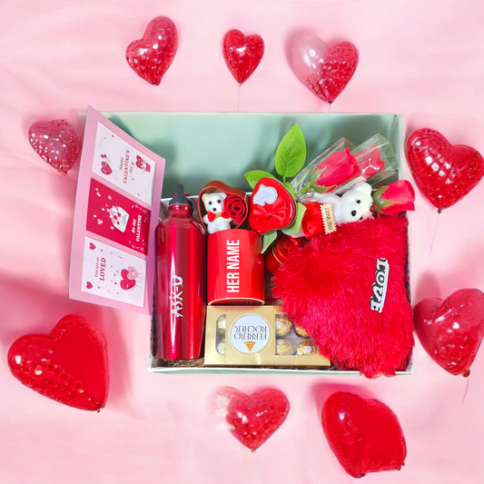 Personalized full red theme hamper box for valentine