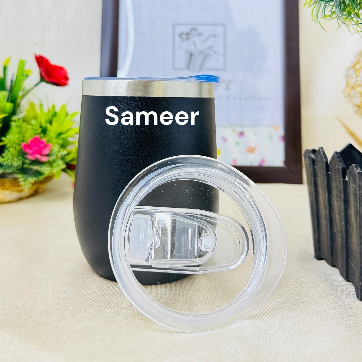 PERSONALIZED STAINLESS STEEL TRAVEL WINE SHAPE MUG
