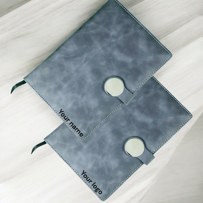 BizGift Personalized Premium PU Leather A-5 Office Notebook Diary Journal with Smart Magnetic Round Closure, 192 pages 80 gsm ( Grey)
